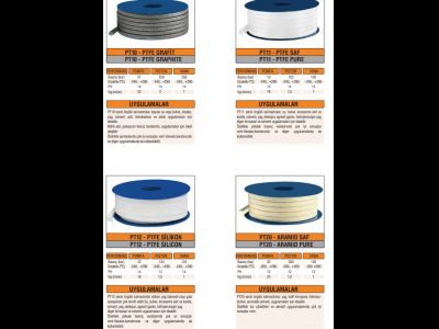 PT10 - PTFE GRAFİT - PT11 - PTFE SAF - PT12 - PTFE SİLİKON - PT20 - ARAMID SAF